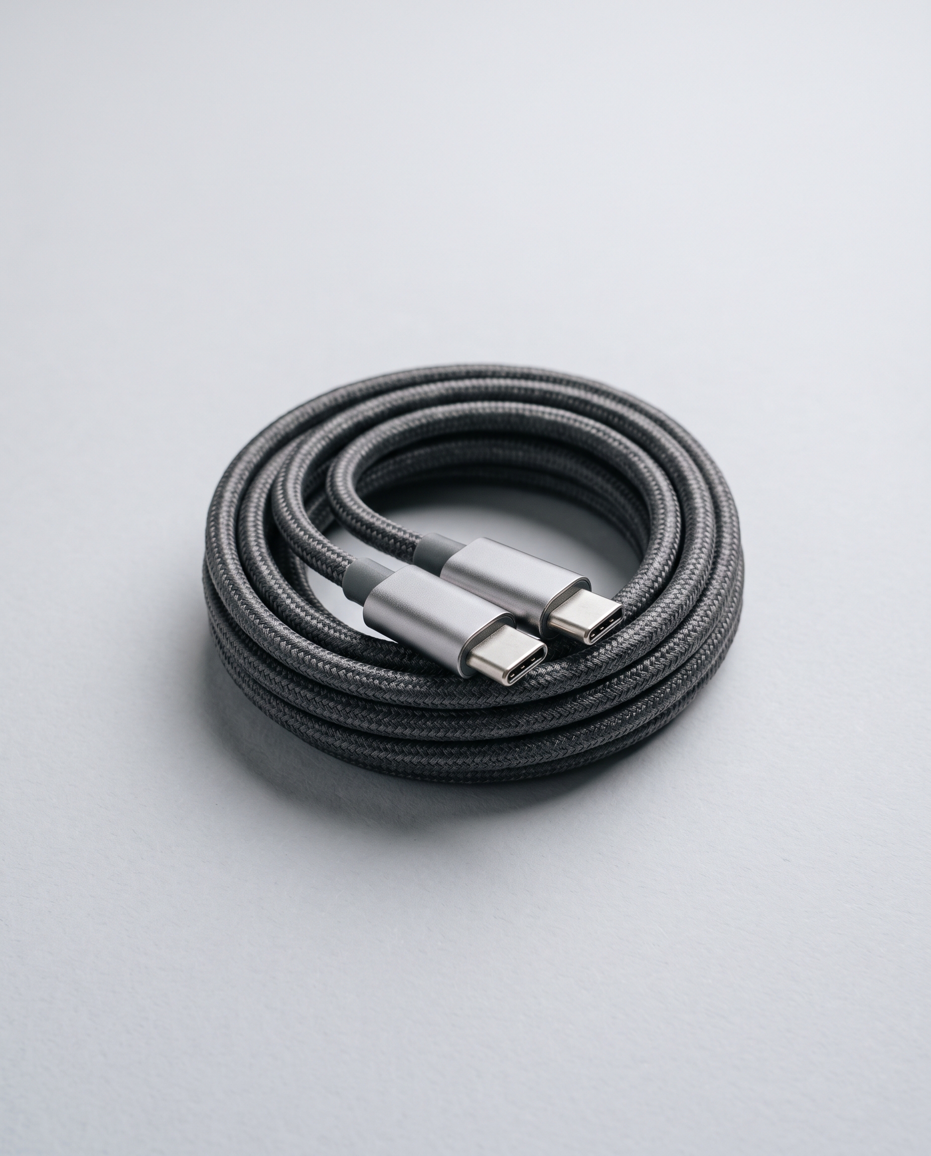 Coiled graphite braided USB-C cable with aluminum ends